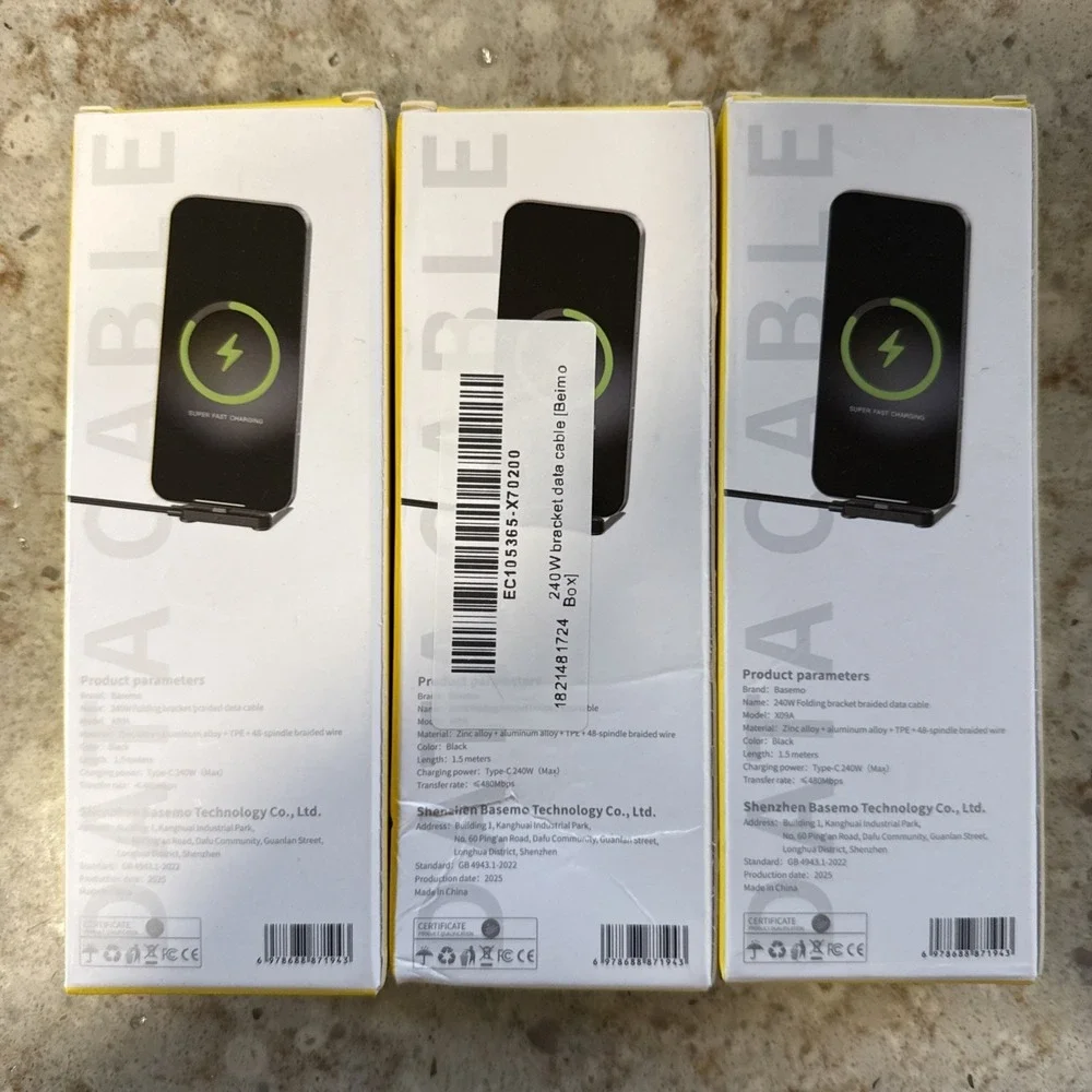 (3) 2-IN-1 240W Type C to C Fast Charging Cable With Invisible Phone Stand